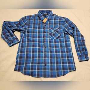 Alaskan Hardgear Shirt Mens Large Blue Long Sleeve Button Up Flannel Embroidered